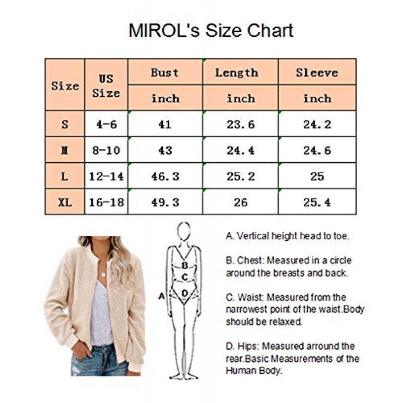 MIROL 여성용 셰르파 플리스 재킷 인조 퍼지 긴 소매 캐주얼 지퍼 업 봄버 코트