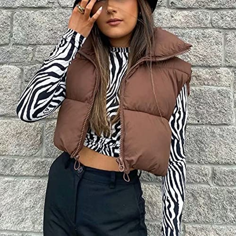 KMBANGI 여성 코튼 퍼퍼 조끼 지퍼 업 양복 조끼 Gilet 겉옷 경량 겨울 민소매 자켓 코트 streetwear