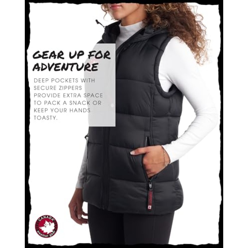 CANADA WEATHER GEAR 여성용 조끼 - 퀼팅 퍼퍼 조끼 - 아우터웨어 민소매 재킷, S-XL