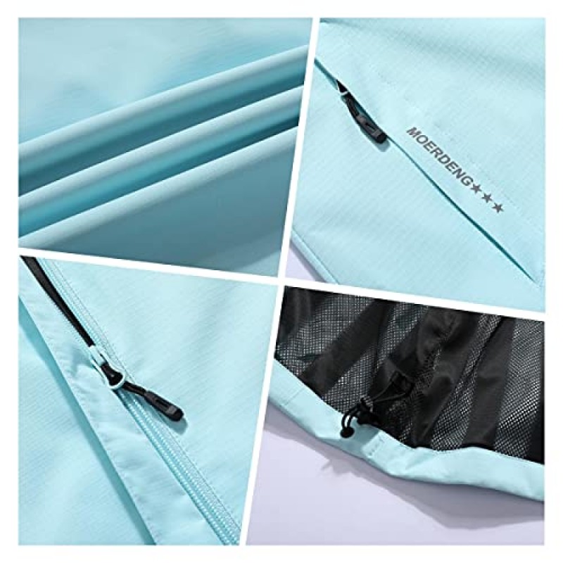 MOERDENG 여성용 방수 레인 재킷 하이킹 여행을위한 야외 경량 Softshell 레인 코트