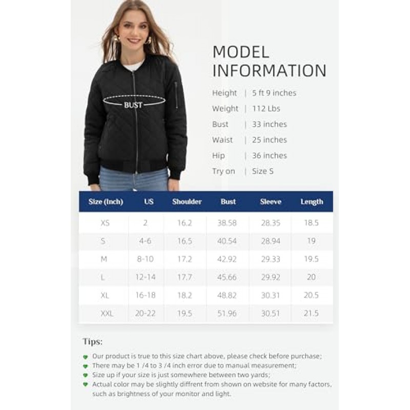 Argstar 여성 재킷, 포켓이 있는 퍼퍼 봄버 퀼팅 코트(XS-XXL)