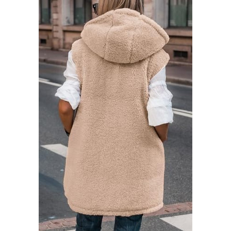 PRETTYGARDEN Womens 2023 가을 가역 조끼 민소매 양털 자켓 지퍼 업 까마귀 주머니 긴 따뜻한 겨울 코트 겉옷