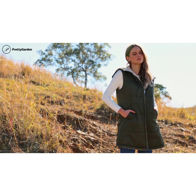 PRETTYGARDEN Womens 2023 가을 가역 조끼 민소매 양털 자켓 지퍼 업 까마귀 주머니 긴 따뜻한 겨울 코트 겉옷