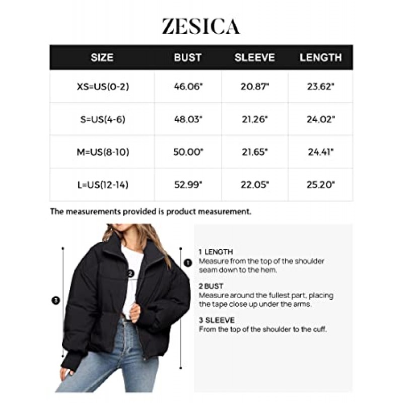 ZESICA 여성 겨울 따뜻한 긴 소매 지퍼 업 드로우 스트링 헐렁한 크롭 퍼퍼 다운 재킷 코트 겉옷