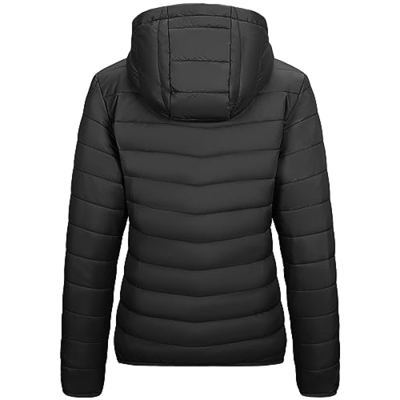 Outdoor Ventures 여성용 패커블 경량 풀 지퍼 퍼퍼 재킷(후드 포함) 퀼팅 겨울 코트
