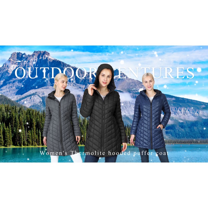 Outdoor Ventures 여성용 Maryan 후드 초경량 따뜻한 Thermolite 롱 퍼퍼 코트