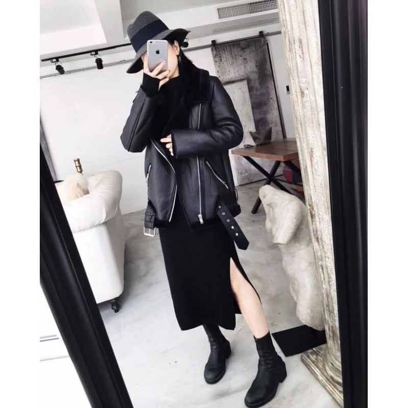 LY VAREY LIN 여성용 Faux Shearing 모토 자켓 두꺼운 안감 파카 겨울 Shearling 코트 가죽 자켓