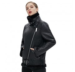LY VAREY LIN 여성용 Faux Shearing 모토 자켓 두꺼운 안감 파카 겨울 Shearling 코트 가죽 자켓