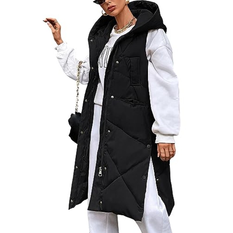 Inorin Womens Quilted Puffer Vest 긴 민소매 후드 자켓 겨울 따뜻한 Gilet 코트 겉옷