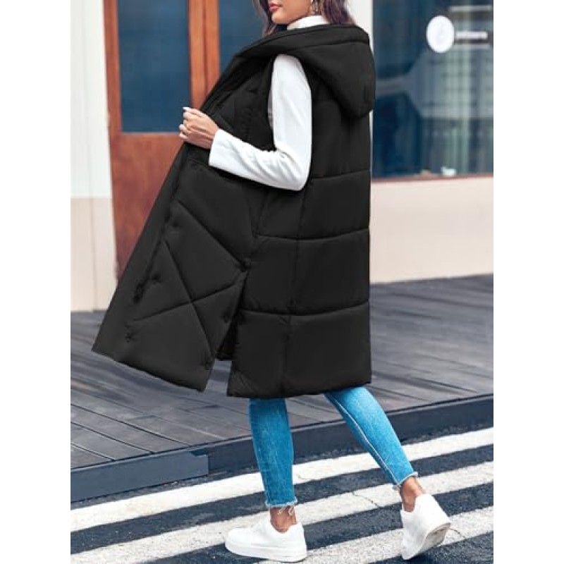 Inorin Womens Quilted Puffer Vest 긴 민소매 후드 자켓 겨울 따뜻한 Gilet 코트 겉옷