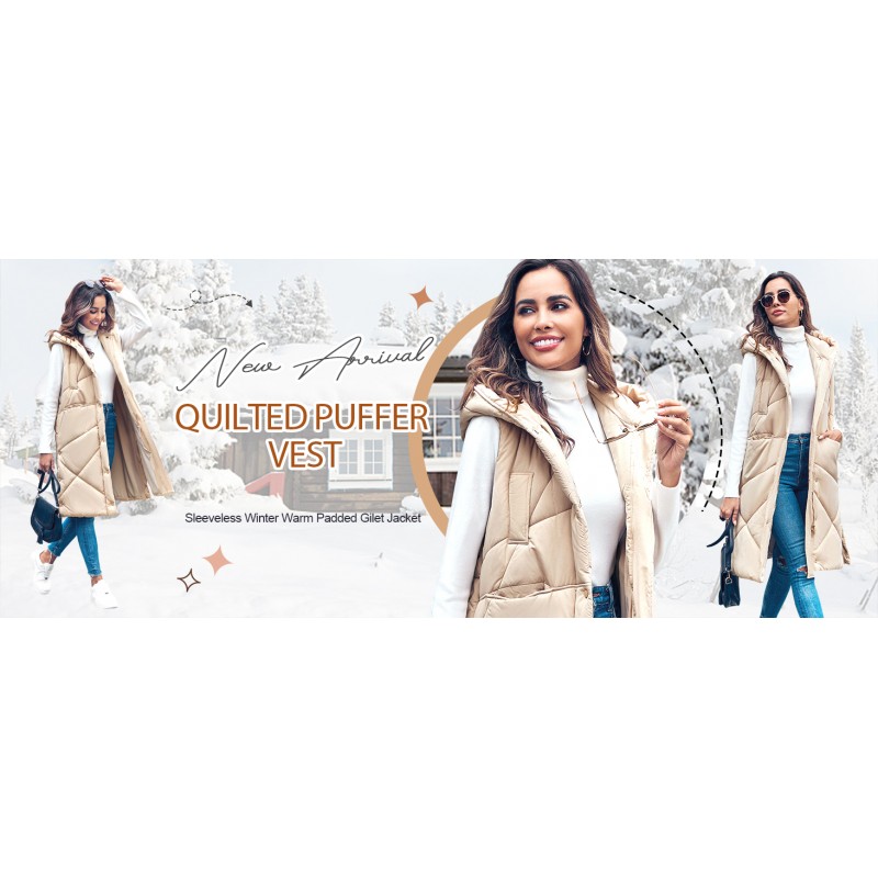 Inorin Womens Quilted Puffer Vest 긴 민소매 후드 자켓 겨울 따뜻한 Gilet 코트 겉옷