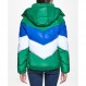 Tommy Hilfiger 여성 멀티 컬러 쉐브론 스트라이프 후드 짧은 퍼퍼 재킷