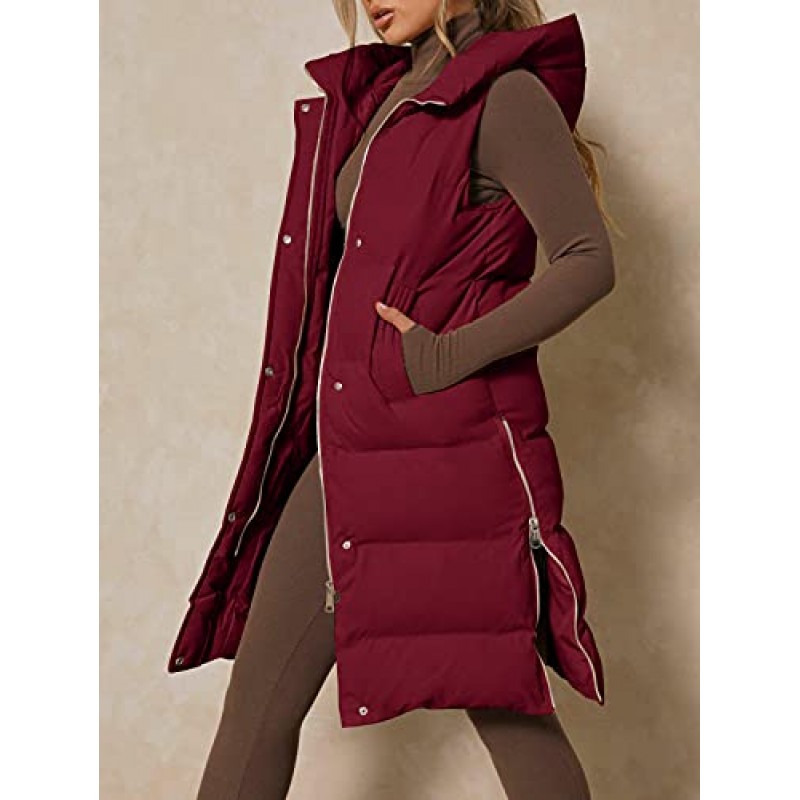 Inorin Womens Down Vest with Stand Collar 두꺼운 후드 민소매 롱 코트 자켓