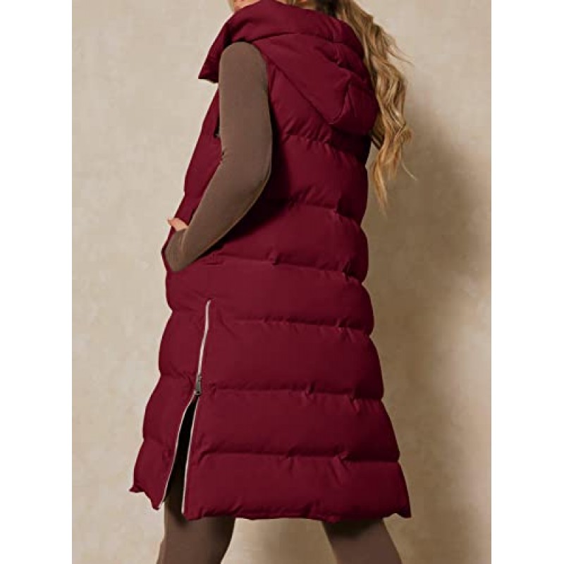 Inorin Womens Down Vest with Stand Collar 두꺼운 후드 민소매 롱 코트 자켓