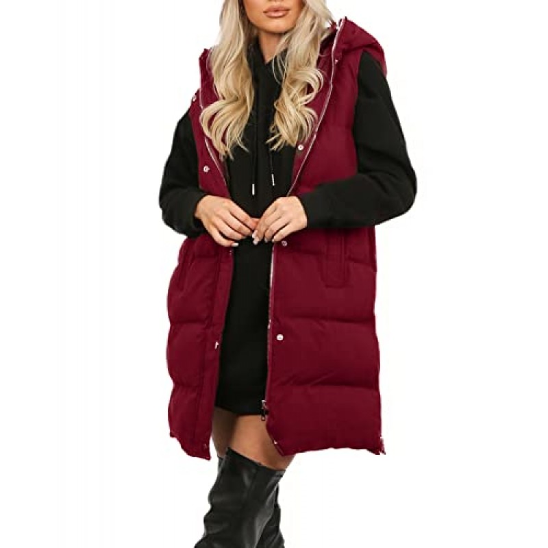 Inorin Womens Down Vest with Stand Collar 두꺼운 후드 민소매 롱 코트 자켓