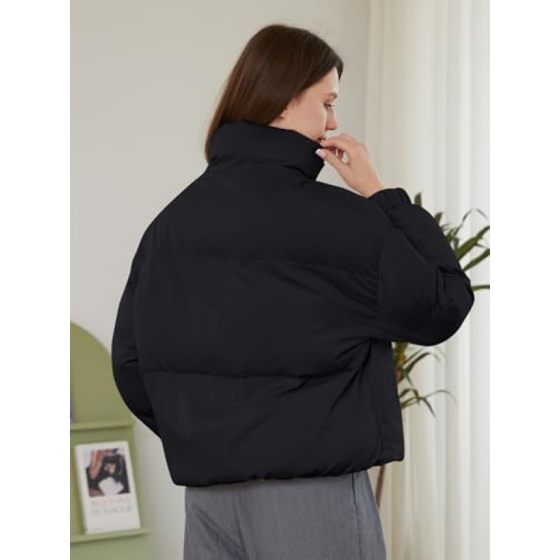GEMLON Womens Winter Puffer Jacket 따뜻한 퀼트 코트 푹신한 오버 사이즈 아우터 지퍼 스탠드 칼라 자켓 (포켓 포함)