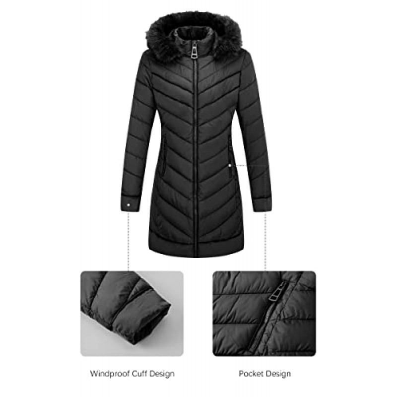 Bellivera Puffer Jacket 여성, 모피 칼라가있는 경량 패딩 버블 후드 코트 따뜻함 겉옷
