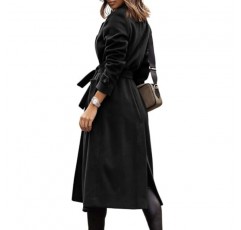 Yousify Womens Coat 노치 라펠 완두콩 코트 긴 소매 피코트 캐주얼 가을 겨울 벨트가 있는 긴 오버코트