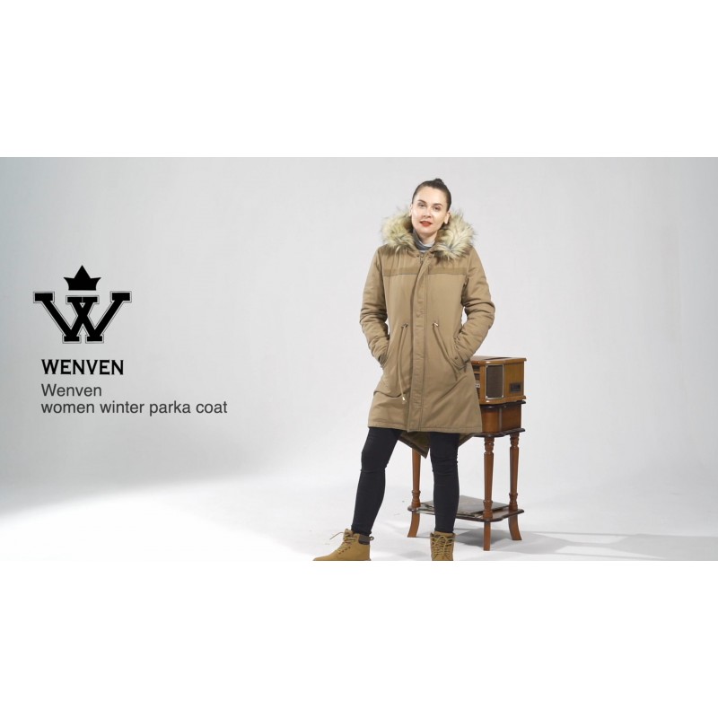WenVen 여성 겨울 긴 후드 셰르파 안감 파카 재킷 따뜻한 코트