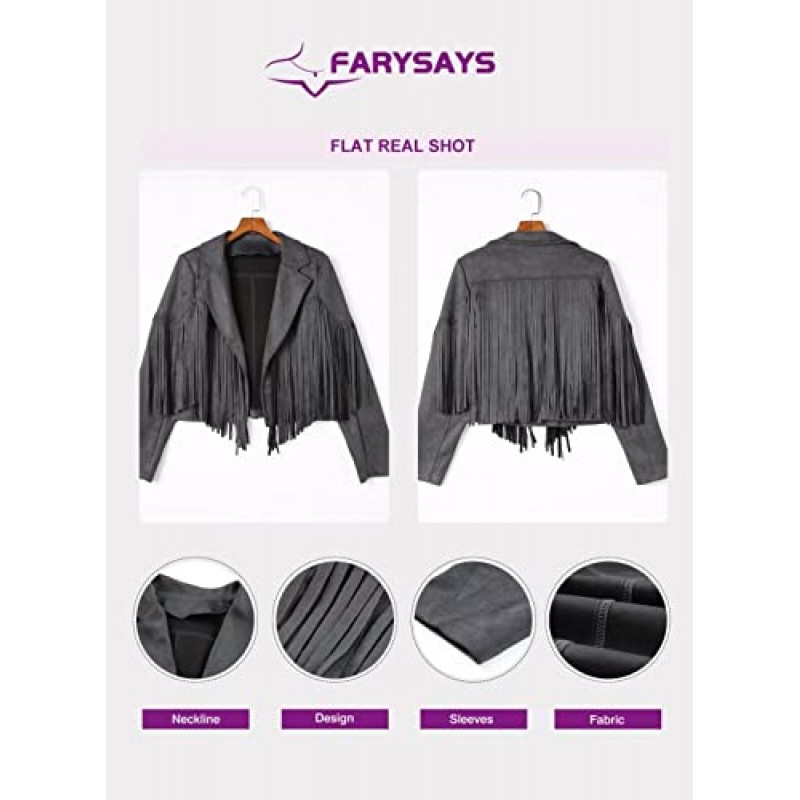 FARYSAYS 여성용 크롭 프린지 인조 스웨이드 가죽 오토바이 재킷