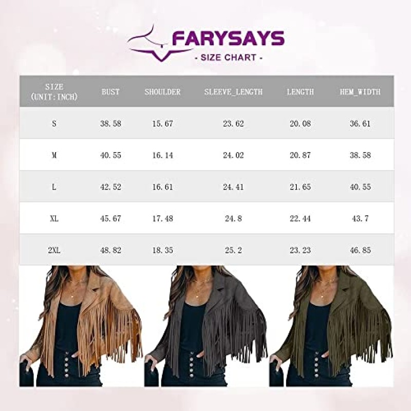 FARYSAYS 여성용 크롭 프린지 인조 스웨이드 가죽 오토바이 재킷