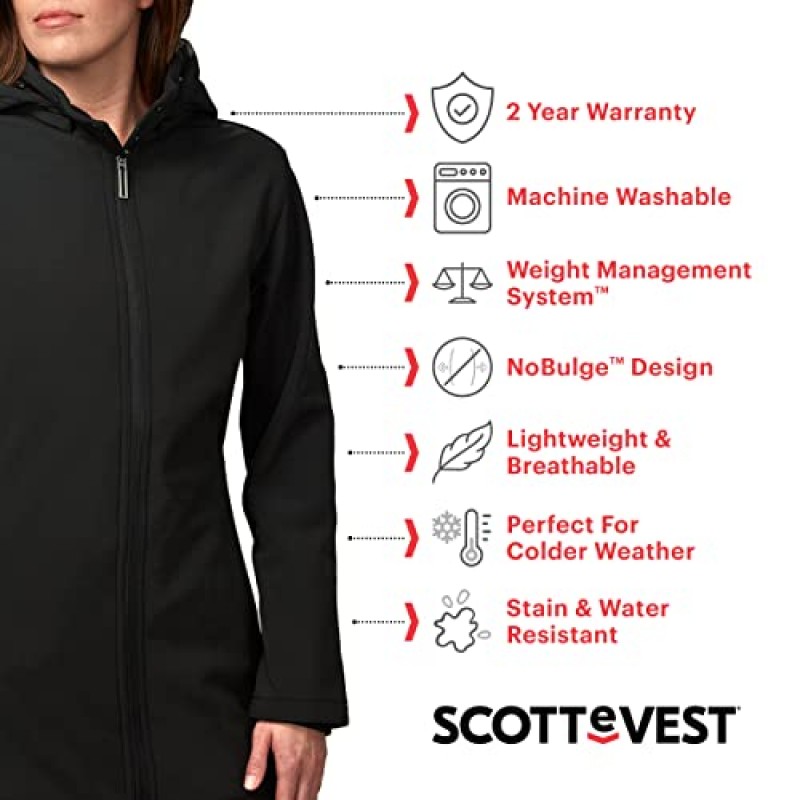 SCOTTeVEST 여성용 페니 겨울 레인 코트 - 숨겨진 포켓 19개 - 여행용 소프트 쉘 발수 재킷 등