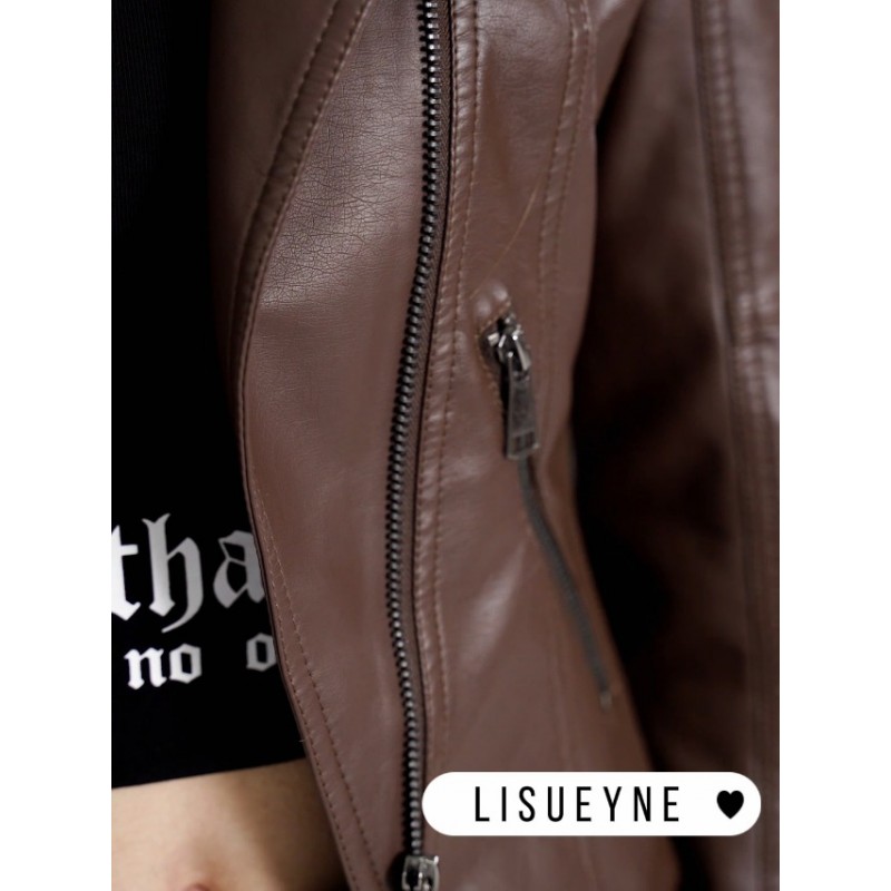 LISUEYNE 여성용 PU 인조 가죽 자켓 긴 소매 지퍼 슬림 모터 바이커 가죽 코트 자켓