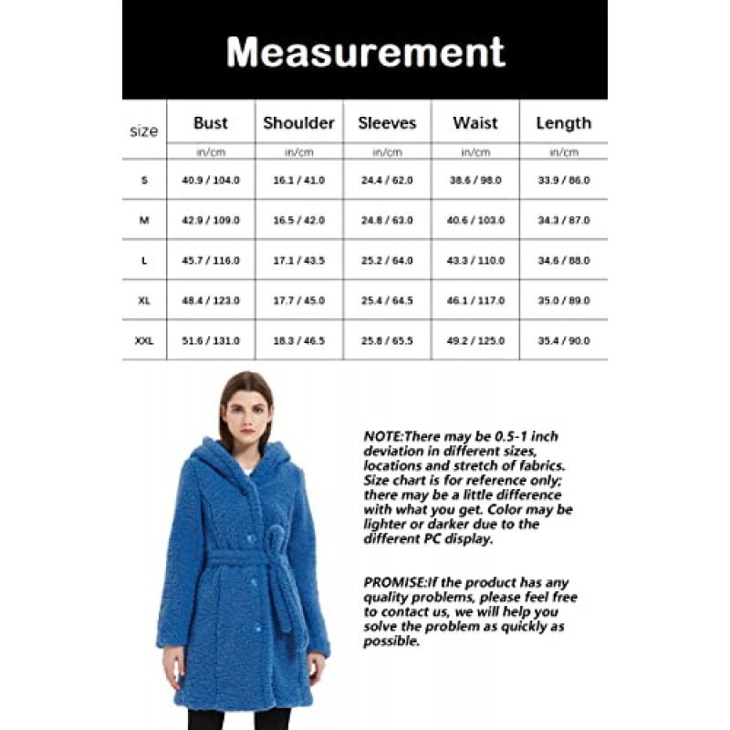 Bellivera 여성용 셰르파 코트 겨울 퍼지 재킷 중간 길이 후드 버튼 업 벨트가 있는 루즈한 겉옷