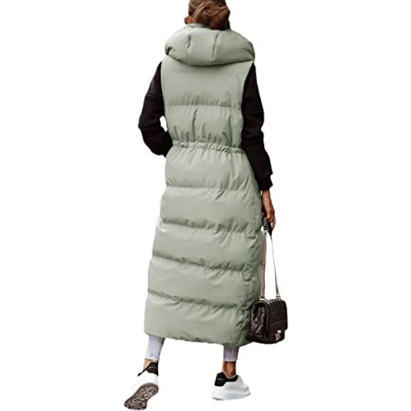 Grlasen Womens Long Hooded Puffer Vest 경량 지퍼 업 패딩 민소매 롱 코트 자켓