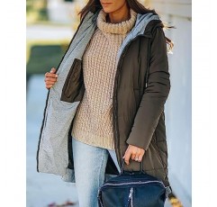 Auburet 여성용 따뜻한 퍼퍼 다운 재킷 후드 겨울 경량 미드 퀼트 코트(포켓 포함)