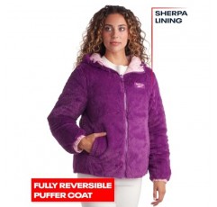 Reebok 여성용 겨울 재킷 - 셰르파 플리스 안감이 있는 양면 퀼팅 퍼퍼 코트 - 여성용 양면 재킷(S-XL)
