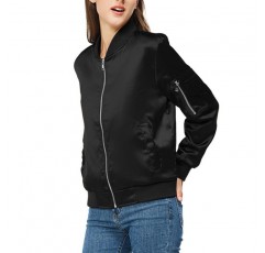 Rasujie 새틴 폭격기 재킷 여성 지퍼 업 대표팀 재킷 가을 윈드 브레이커 주머니가있는 겉옷