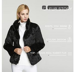 Fur Story 여성 정품 토끼 모피 코트 퍼지 따뜻한 모피 자켓 겨울 아웃웨어
