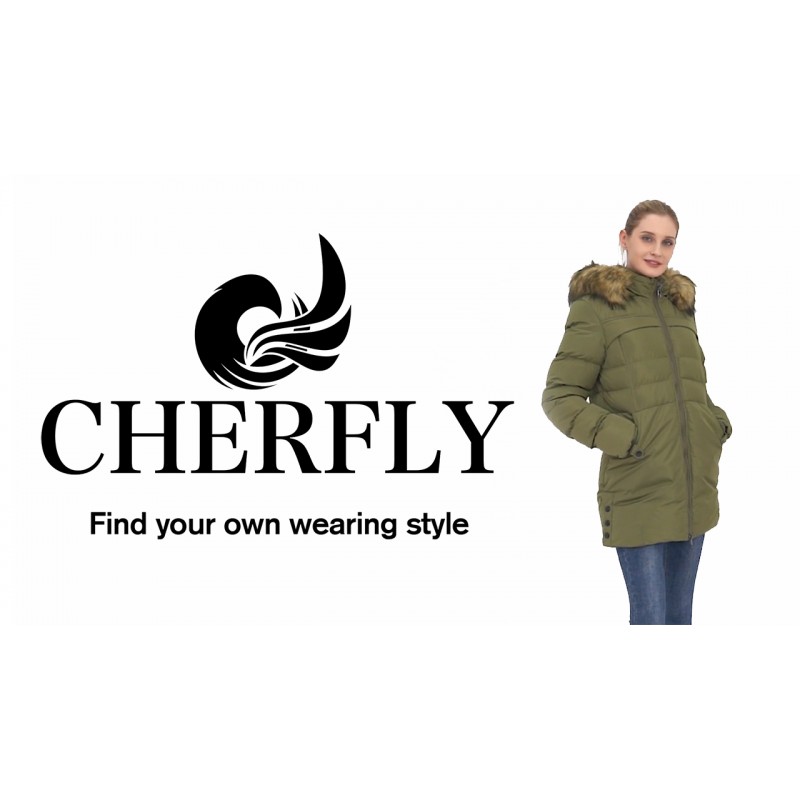 CHERFLY 여성용 겨울 퍼퍼 코트 모피 후드가 달린 헤비 따뜻한 롱 파카 다운 재킷