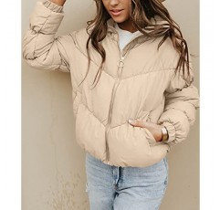 SySea Womens Puffer Jacket 긴 소매 지퍼 겨울 퀼트 다운 코트 헐렁한 주머니가있는 따뜻한 겉옷