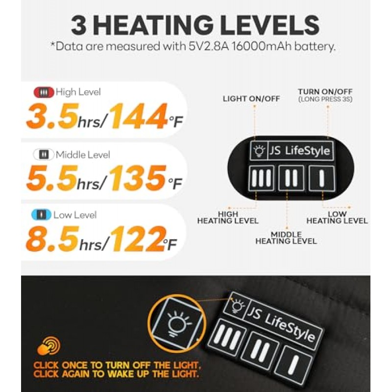 JS 라이프스타일 가열 조끼 여성용, 8개의 가열 구역 여성용 가열 재킷, 16000mAh 배터리 팩 포함, 경량