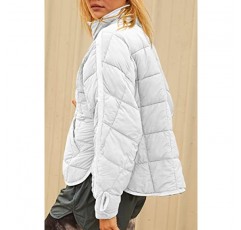 Foakwety Womens 캐주얼 경량 퀼트 퍼퍼 자켓 긴 소매 지퍼 겨울 코트 포켓이있는 따뜻한 겉옷