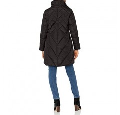LONDON FOG 여성용 36인치 스냅 프론트 다운 코트, 멀티 패턴 퀼트 및 후드