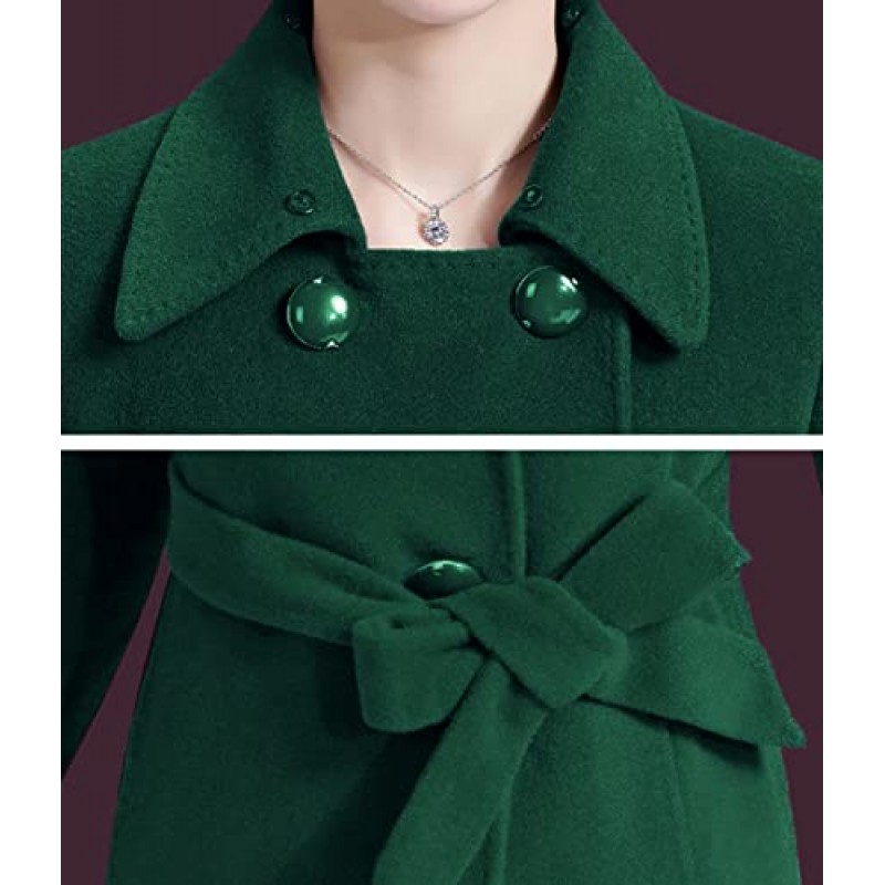 Aprsfn 여성용 우아한 솔리드 컬러 중간 길이 Thicken Warm Wool Blend Coat