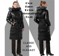GGleaf 여성용 긴 겨울 자켓 벨트가 있는 메탈릭 샤이니 퍼퍼 웜 코트