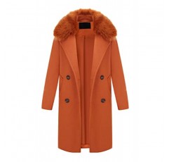 Bellivera 여성 가짜 모직 양털 재킷, 분리형 모피 칼라가 있는 봄, 겨울 패션 긴 트렌치 코트