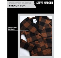 Steve Madden 여성용 피코트 - 스웨터 플리스 워터폴 코트 - 아우터 트렌치코트 - 오버사이즈 칼라 카디건 재킷, S-XL
