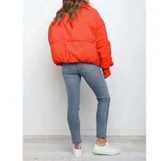 InterNos 여성 겨울 스탠드 칼라 지퍼 퍼퍼 재킷 헐렁한 짧은 패딩 다운 코트
