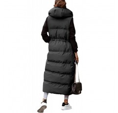 Shanfetl 여성용 긴 누비 조끼 후드 맥시 길이 민소매 퍼퍼 조끼 패딩 코트 겨울 겉옷