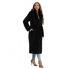 SUGAR POISON 여성 인조 모피 겨울 코트(벨트 포함) 컴포트 따뜻한 겉옷 오픈 프론트 롱 가디건 오버코트(포켓 포함)