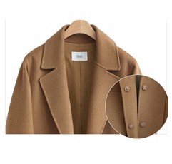 Omoone 여성용 노치 라펠 울 코트 미드 롱 버튼 완두콩 코트 따뜻한 두꺼운 트렌치 자켓