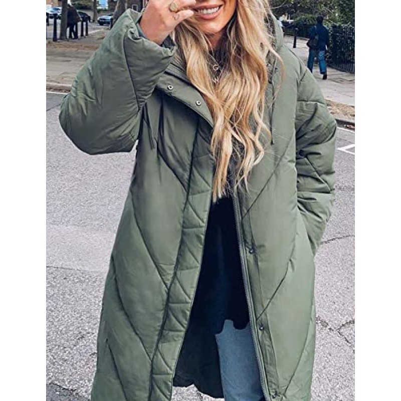 Flygo Womens Long Puffer 코트 긴 소매 패딩 겨울 다운 코트 후드 파카 재킷