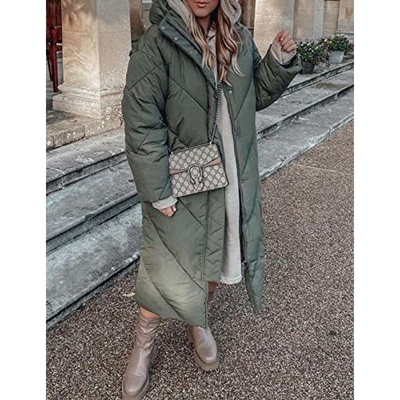 Flygo Womens Long Puffer 코트 긴 소매 패딩 겨울 다운 코트 후드 파카 재킷