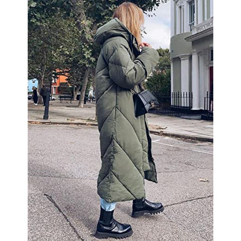 Flygo Womens Long Puffer 코트 긴 소매 패딩 겨울 다운 코트 후드 파카 재킷