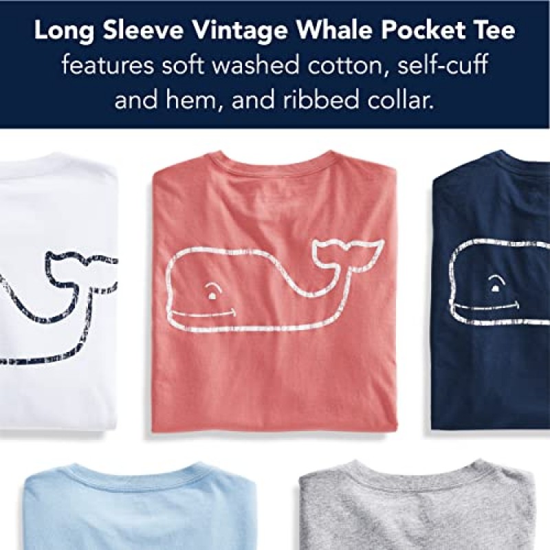 Vineyard Vines 남성용 긴 소매 빈티지 고래 포켓 티셔츠